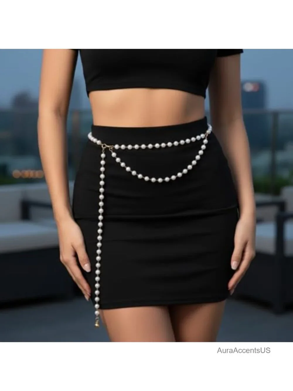 Pearl Waist Chain Adjustable Layered Pearl Belt for Women Dress Jeans Beach